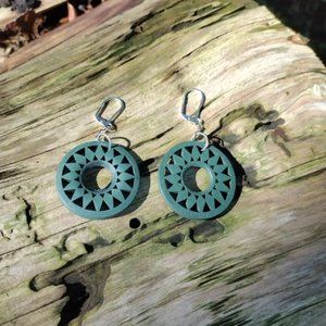 Olive Green Wooden Handmade Earrings